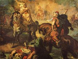 Theodore Chasseriau Arab Chiefs Challenging to Combat under a City Ramparts oil painting image